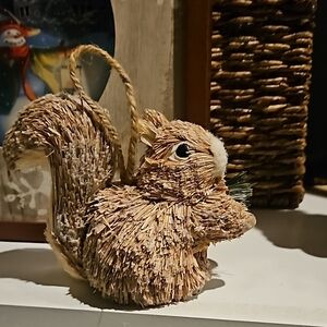 Rustic Straw Squirrel Ornament
